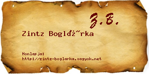 Zintz Boglárka névjegykártya